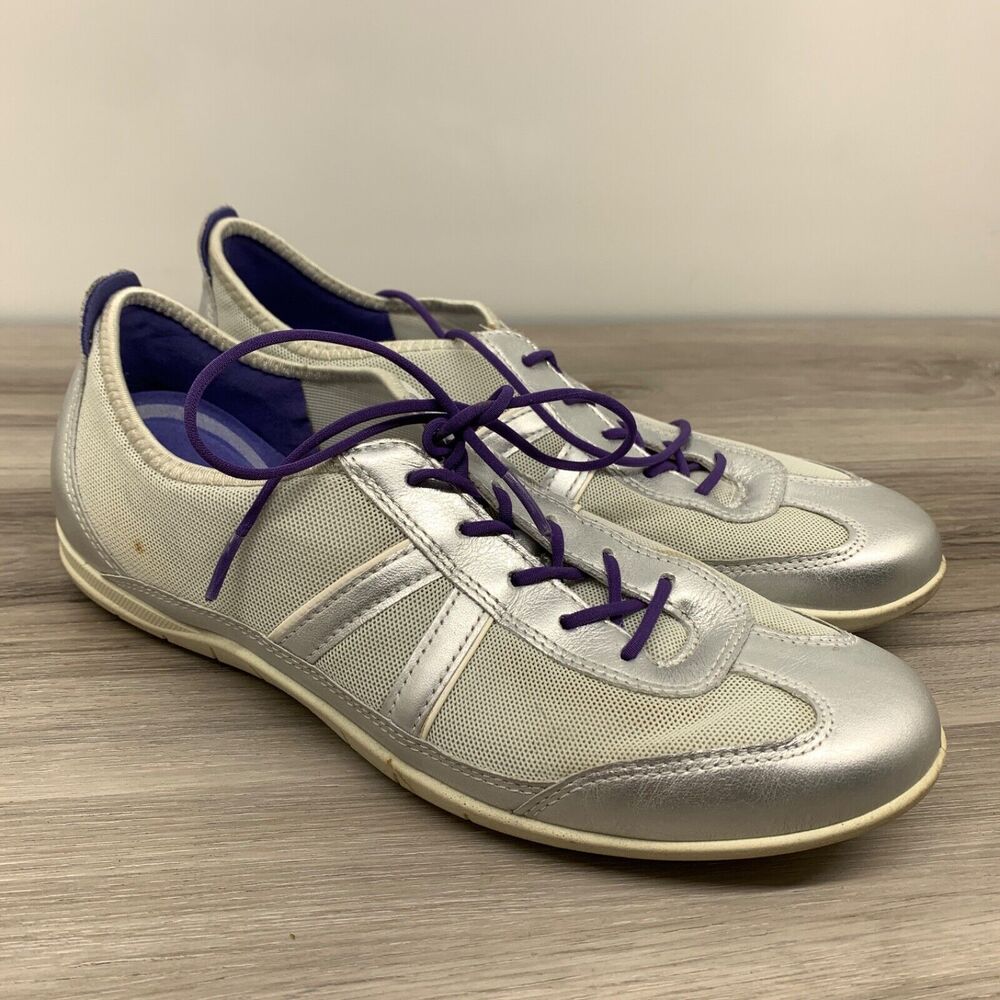 ECCO Bluma Summer Sneaker Womens EU 39 US 8 Silver & Purple Casual Mesh Shoe